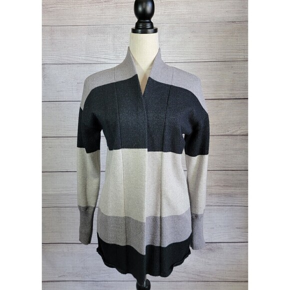 ANDREE By Unit Open Front Striped Cardigan Sweater Grey and Black Size Small - Picture 1 of 7